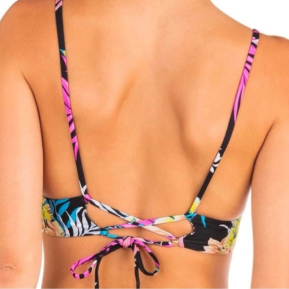 Hurley Hana reversible Bikini Black Tropical print Size S NEW Beach Vacation - Picture 2 of 15